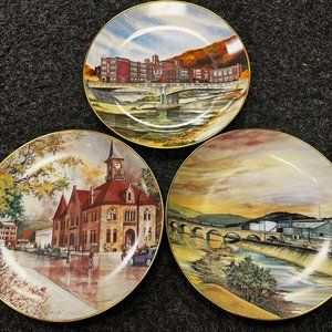3 Old JOHNSTOWN Pa LANDMARK SERIES - High School, Stone Bridge, City Hall PLATES